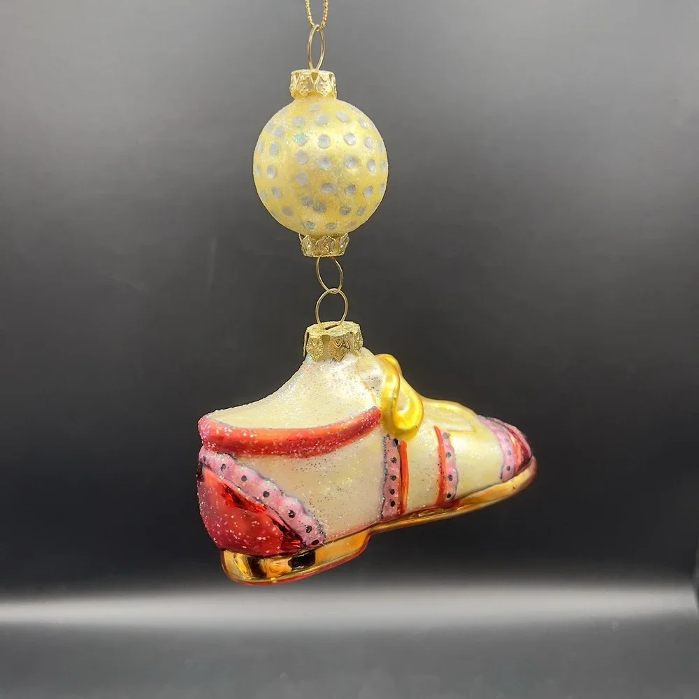 Blown Glass Golf Shoe Club Bag & Ball Ornaments Christmas Set of 3 - 1 Repair